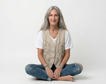 New - Embroidered Linen Vest / 'Goa' Waistcoat / Earth Tone Colors - Breathe Clothing