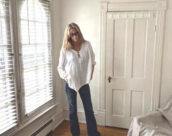 Handmade Linen Tunic Top: Asymmetric Seam 'Alice' Shirt