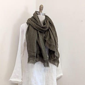 Linen Raw Edge Pleated &#39;Glasgow&#39; Scarf / Made by Hand - Breathe Clothing
