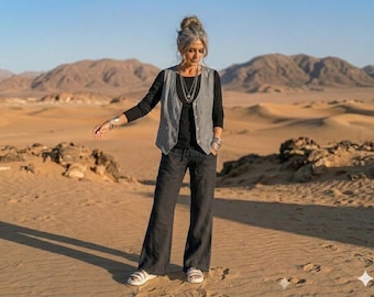 Handmade Linen Palazzo Pants: " Kerouac" Boho Easy Wide Leg Trousers