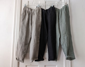 Pull-on Linen "Holly" Loose Fit Pants / Sale - 3 Earth Tone Colors / by Breathe Clothing