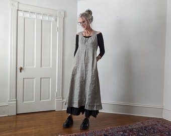 Fall Linen Apron 'Hester' Dress / SALE - In Stock 4 Earth Tone Colors / Handmade / Breathe Clothing USA