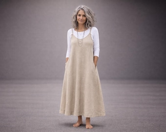 NEW - Custom Apron 'ZOE' Linen Raw Edge Dress /  Handmade - Breathe Clothing USA