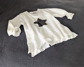 Custom Linen Embellished Tunic (Star, Heart, Swiss Cross) Top Shirt / Custom Handmade - Breathe Clothing