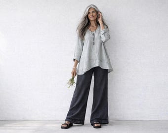 Handmade Linen Palazzo Pants: Raw Hem "Kerouac" Trousers