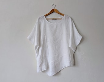 Linen Tunic 3/4 Sleeve Asymmetric "Charlotte" Top / SALE / Breathe Clothing USA