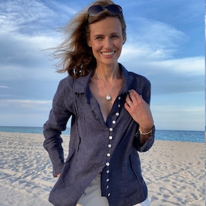 Handmade Linen Poet's Shirt: Sale Only 1 Left / Pleated Button-Front Blouse by Breathe Clothing