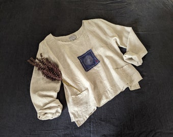 Japanese Boro Sashiko Embellished Shirt/ 100% Linen Shirt / Wearable Art /  Made by Hand - Breathe Clothing