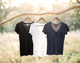 Short Sleeve TShirt / 'Eve' Bow Natural Cotton Tee /  Made by Hand - Breathe Clothing