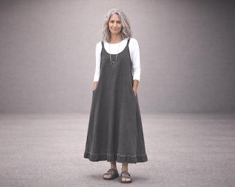 NEW - Custom Handmade Linen Apron 'ZOE' Linen Dress /  Made by Hand - Breathe Clothing USA