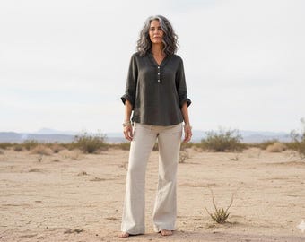 Handmade Linen Pants / Natural 'Hepburn' Palazzo Pants / Made by Hand - Breathe Clothing