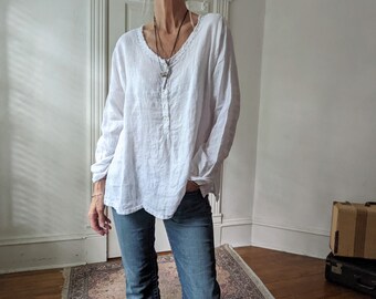 SALE -  "WINSLOW" Shirt / 100% Linen Button Tunic  / Handmade - Breathe Clothing USA