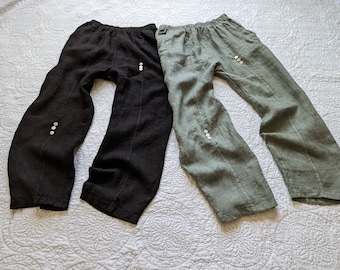 NEW Sale - Summer Weight Linen "Turino" Pants /  In Stock in Olive or Black / Handmade - Breathe Clothing