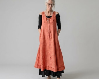 New - Apron 'Hester' Dress /  Handmade 100% Linen / Breathe Clothing