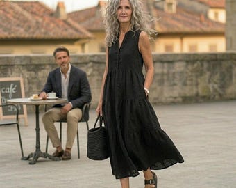 Linen Dresses / Sleeveless "Vivaldi" Dress / Long Tiered Dress / by Breathe Clothing