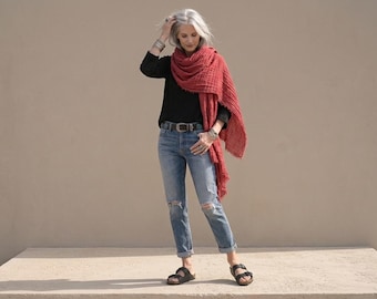 Handloomed Linen Wrap: Oversized Scarf Earth Tone Shawl