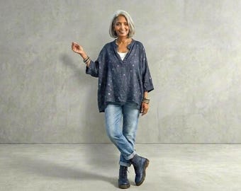 New - Linen 'Celestial Stars' Tunic Shirt: Breathe Clothing