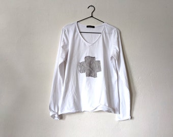 Handmade TShirt 'Swiss Cross' (or Star, Heart ) Cotton Tee Top / SALE / Breathe Clothing USA