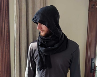 Handmade Hooded Linen Scarf / "Xander" Urban Unisex Oversized Cowl Wrap Scarf / Breathe Clothing USA