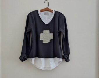 Sustainable Applique TShirt /Handcrafted Cotton Tee Artisan Top / Breathe Clothing