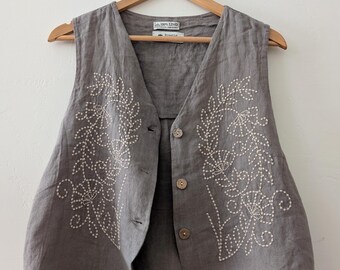 New - Embroidered Linen Vest / 'Goa' Waistcoat / Earth Tone Colors - Breathe Clothing