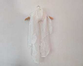 Linen Scarf / Asymmetric Seam 100% Linen 'Willow' Shawl / Made by Hand - Breathe Clothing