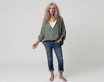 New - Linen 'Celestial Stars' Tunic Shirt: Breathe Clothing