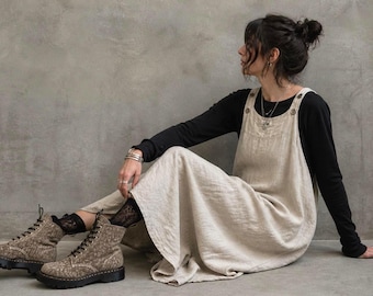 New - "Iberia" Linen Apron Dress / Overall Dress / by Breathe Clothing