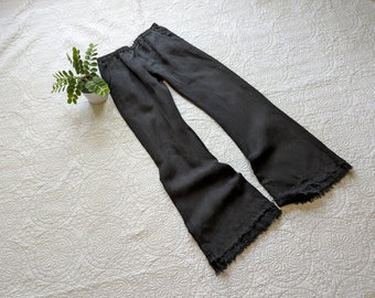 Linen Pants / Custom Handcrafted European Linen "Kerouac" Boho Raw Hem Trousers / Made by Hand - Breathe Clothing USA