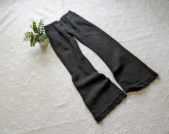 Linen Pants / Custom Handcrafted European Linen "Kerouac" Boho Raw Hem Trousers / Made by Hand - Breathe Clothing