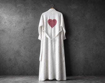 Handmade Linen Robe: Stars Embellished Full Length Bathrobe, Breathe Clothing USA