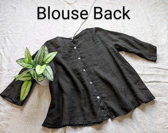 NEW - 100% Linen Black Blouse / "Grace" Button Back Top / by Breathe Clothing USA