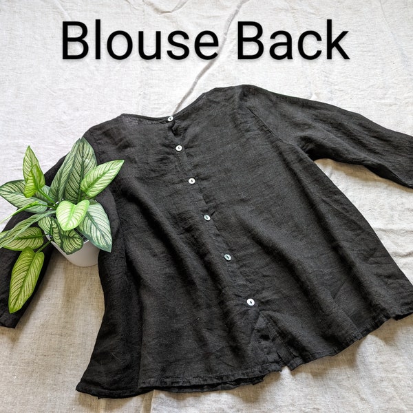 NEW - 100% Linen Black Blouse / "Grace" Button Back Top / by Breathe Clothing USA