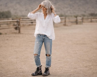 Linen Ruffle Placket 'Bach' Shirt: Earth Tone Colors, Breathe Clothing