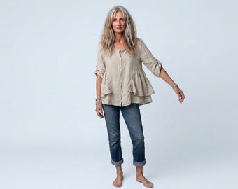 Linen "Gitana" Ruffle Detail Blouse / by Breathe Clothing