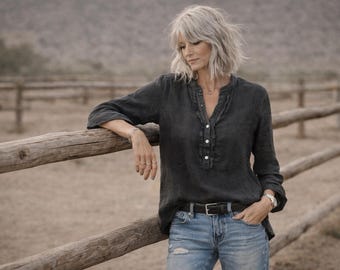 Linen Shirt / "Bach" Ruffle Placket Shirt / 5 Earth Tone Colors / by Breathe Clothing