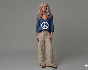 Handmade Linen Palazzo Pants: Raw Hem "Kerouac" Trousers