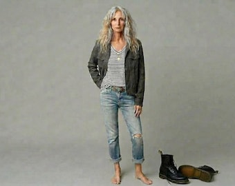 New - 100% Linen 'Jean' Jacket Charcoal Gray - Breathe Clothing