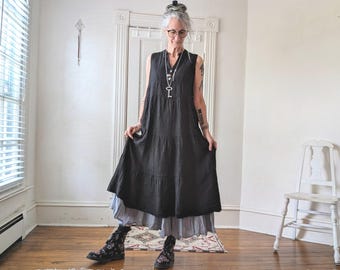 Linen Dresses / Sleeveless "Vivaldi" Dress / Long Tiered Dress / by Breathe Clothing