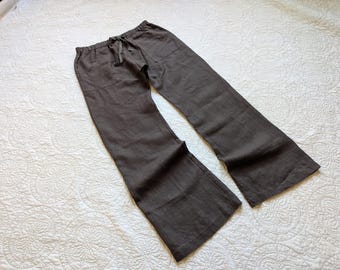 Handcrafted Pants / In-Stock Charcoal Linen "Nissi Beach" Pants /  Made by Hand - Breathe Clothing