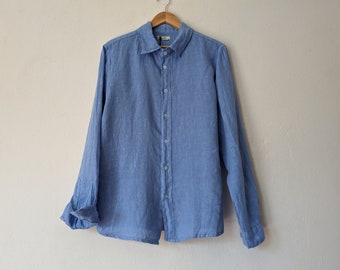 NEW - Men's Linen Shirt / Robin's Egg Blue 'Rafi' Unisex Shirt / Limited Stock / by Breathe Clothing