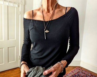 Wide Neck Layering TShirt / Off Shoulder Tee Shirt / - Breathe Clothing