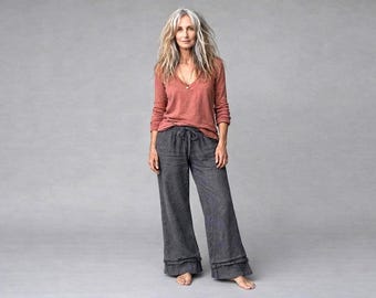 Handmade Linen Palazzo Pants: Raw Hem "Kerouac" Trousers
