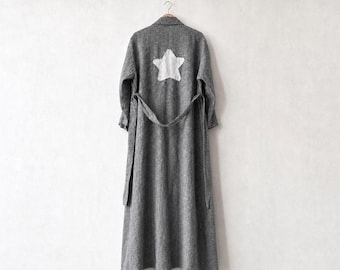 Handmade Linen Robe: Stars Embellished Full Length Bathrobe, Breathe Clothing USA