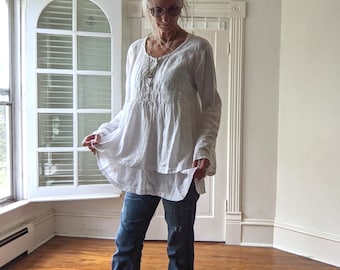 Women's Handmade Linen 'Michèle' Pleated-Bodice Shirt / Artisan Bespoke Clothing  / - Breathe Clothing