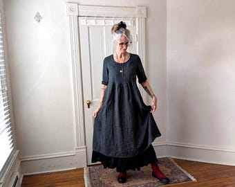 Linen Dress / 3/4 Sleeve / "Nash" Dress / 2 Earth Tone Colors / Breathe Clothing