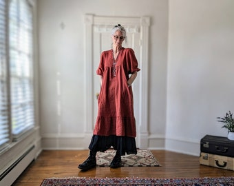 Linen Dresses / Puff Sleeve "Magnolia" Dress / 2 Earth Tone Colors / by Breathe Clothing