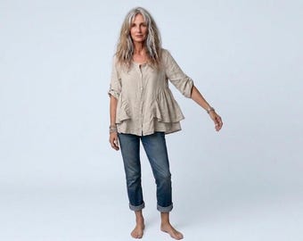 Linen "Fern" Ruffle Detail Boho Blouse / Sale / by Breathe Clothing