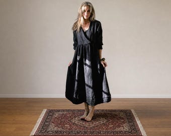 Handcrafted Linen Wrap Dress - Custom "Tuscan" Dress - Breathe Clothing USA