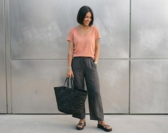 Cotton Tee 'Lisbon' Raw Edge Top Short Sleeve TShirt /  Breathe Clothing